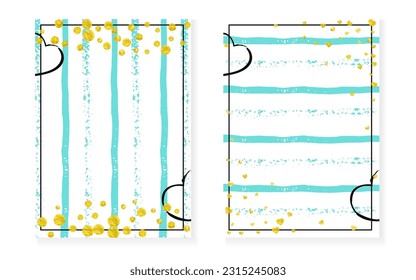 Bridal Shimmer. Festive Illustration. Mint Invite. Golden Winter Cover. Turquoise Stylish Flyer. Metallic Particles Set. White Romantic Particle. Stripe Bridal Shimmer