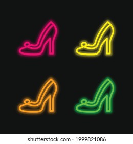Bridal Shoe four color glowing neon vector icon