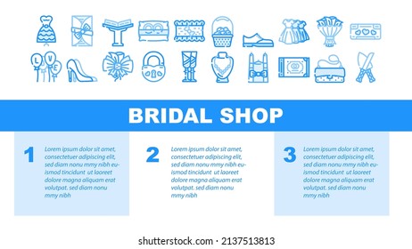 Bridal Shop Fashion Boutique Landing Web Page Header Banner Template Vector. Dress Bride Costume For Groom, Garment For Bridesmaid And Candles, Ring Wedding Album Selling In Bridal Shop Illustration