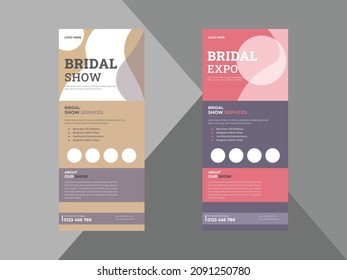 Bridal Show Expo Roll Up Design, Decorative Bridal Poster Leaflet Design DL Flyer, Celebration Party Flyer, Bridal Shower Invitation Roll Up Banner Examples, Print-Ready, Vector Eps