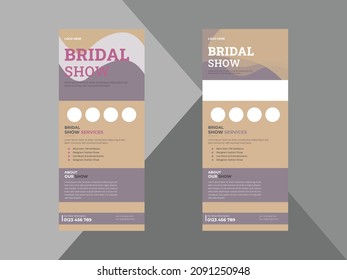 Bridal Show Expo Roll Up Design, Decorative Bridal Poster Leaflet Design DL Flyer, Celebration Party Flyer, Bridal Shower Invitation Roll Up Banner Examples, Print-Ready, Vector Eps