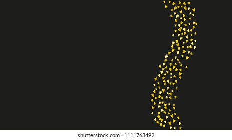 Bridal shower background with gold glitter hearts. Valentine day. Vector confetti. Hand drawn. Love theme for poster, gift certificate, banner. Wedding and bridal shower template with heart