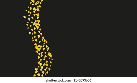 Bridal shower background with gold glitter hearts. Valentine day. Vector confetti. Hand drawn. Love theme for voucher, special business banner. Wedding and bridal shower template with heart