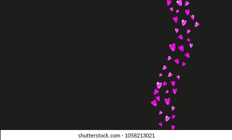 Bridal shower background with pink glitter hearts. Valentine day. Vector confetti. Hand drawn. Love theme for party invite, retail offer and ad. Wedding and bridal shower template with heart