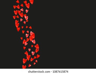 Bridal shower background with pink glitter hearts. Valentine day. Vector confetti. Hand drawn. Love theme for flyer, special business offer, promo. Wedding and bridal shower template with heart