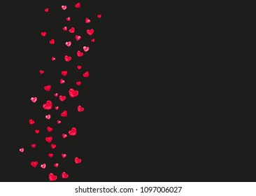 Bridal shower background with pink glitter hearts. Valentine day. Vector confetti. Hand drawn. Love theme for flyer, special business offer, promo. Wedding and bridal shower template with heart