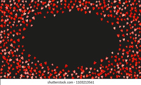 Bridal shower background with pink glitter hearts. Valentine day. Vector confetti. Hand drawn. Love theme for flyer, special business offer, promo. Wedding and bridal shower template with heart