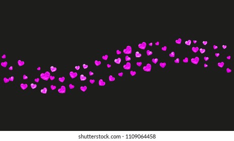 Bridal shower background with pink glitter hearts. Valentine day. Vector confetti. Hand drawn. Love theme for gift coupons, vouchers, ads, events. Wedding and bridal shower template with heart