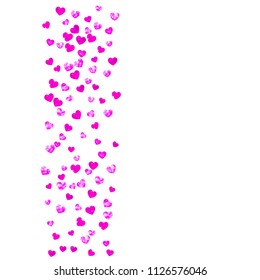 Bridal shower background with pink glitter hearts. Valentine day. Vector confetti. Hand drawn. Love theme for gift coupons, vouchers, ads, events. Wedding and bridal shower template with heart