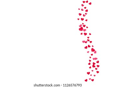 Bridal shower background with pink glitter hearts. Valentine day. Vector confetti. Hand drawn. Love theme for flyer, special business offer, promo. Wedding and bridal shower template with heart