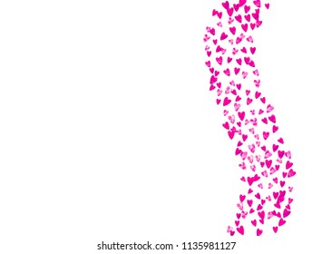 Bridal shower background with pink glitter hearts. Valentine day. Vector confetti. Hand drawn. Love theme for party invite, retail offer and ad. Wedding and bridal shower template with heart