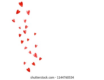 Bridal shower background with pink glitter hearts. Valentine day. Vector confetti. Hand drawn. Love theme for poster, gift certificate, banner. Wedding and bridal shower template with heart