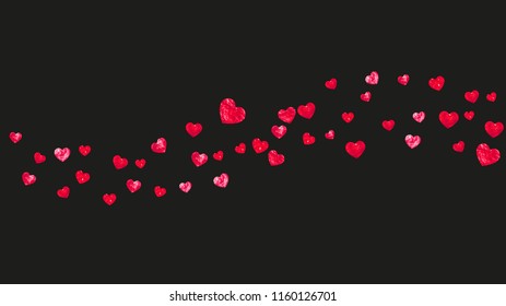 Bridal shower background with pink glitter hearts. Valentine day. Vector confetti. Hand drawn. Love theme for party invite, retail offer and ad. Wedding and bridal shower template with heart