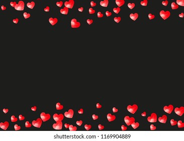 Bridal shower background with pink glitter hearts. Valentine day. Vector confetti. Hand drawn. Love theme for gift coupons, vouchers, ads, events. Wedding and bridal shower template with heart