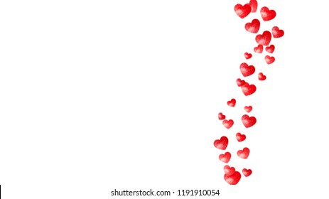 Bridal shower background with pink glitter hearts. Valentine day. Vector confetti. Hand drawn. Love theme for poster, gift certificate, banner. Wedding and bridal shower template with heart