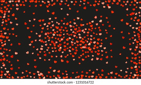 Bridal shower background with pink glitter hearts. Valentine day. Vector confetti. Hand drawn. Love theme for poster, gift certificate, banner. Wedding and bridal shower template with heart