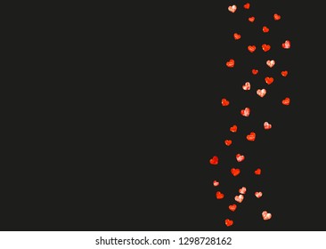 Bridal shower background with pink glitter hearts. Valentine day. Vector confetti. Hand drawn. Love theme for voucher, special business banner. Wedding and bridal shower template with heart
