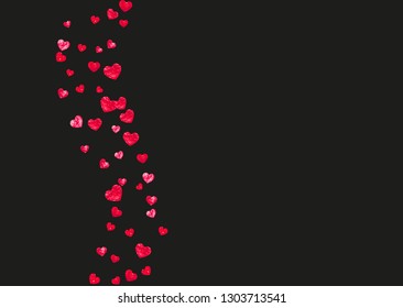 Bridal shower background with pink glitter hearts. Valentine day. Vector confetti. Hand drawn. Love theme for gift coupons, vouchers, ads, events. Wedding and bridal shower template with heart