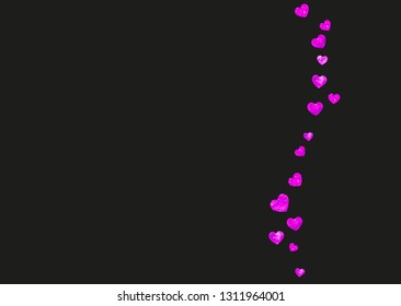 Bridal shower background with pink glitter hearts. Valentine day. Vector confetti. Hand drawn. Love theme for gift coupons, vouchers, ads, events. Wedding and bridal shower template with heart