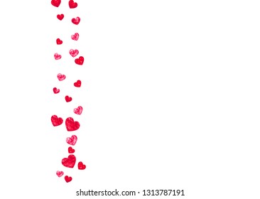 Bridal shower background with pink glitter hearts. Valentine day. Vector confetti. Hand drawn. Love theme for voucher, special business banner. Wedding and bridal shower template with heart