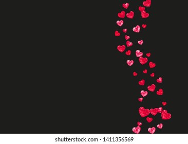Bridal shower background with pink glitter hearts. Valentine day. Vector confetti. Hand drawn. Love theme for flyer, special business offer, promo. Wedding and bridal shower template with heart