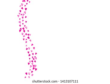 Bridal shower background with pink glitter hearts. Valentine day. Vector confetti. Hand drawn. Love theme for flyer, special business offer, promo. Wedding and bridal shower template with heart