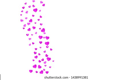 Bridal shower background with pink glitter hearts. Valentine day. Vector confetti. Hand drawn. Love theme for gift coupons, vouchers, ads, events. Wedding and bridal shower template with heart