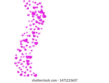 Bridal shower background with pink glitter hearts. Valentine day. Vector confetti. Hand drawn. Love theme for gift coupons, vouchers, ads, events. Wedding and bridal shower template with heart