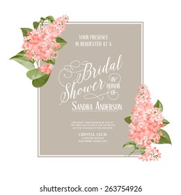 Bridal Shower Card Background Of Siringa Flowers. Vector Illustration
