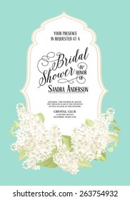 Bridal Shower Card Background Of White Siringa Flowers. Vector Illustration