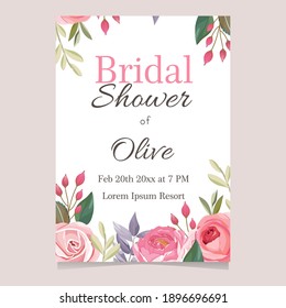 bridal shower card design with pink flower