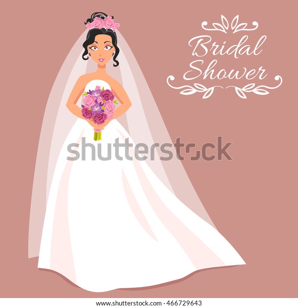 Bridal Shower Cartoon Invitation Beautiful Young Stock Vector (Royalty