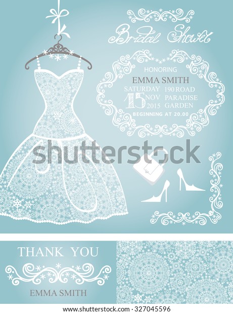 Bridal Shower Dresswinter Invitation Card Setopenwork Stock Vector