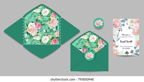 Bridal shower with envelope. Spring motif