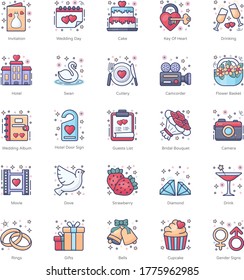 Paquete de Iconos planos Bridal Shower 