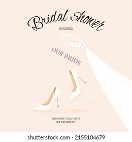 Bridal shower honoring the bride with a veil and wedding shoes.