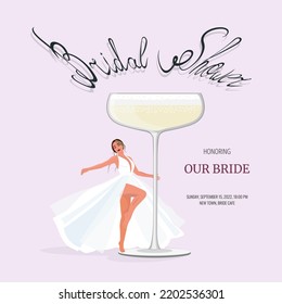 Bridal Shower Honoring Bride. Woman With A Glass Of Champagne. Invitation