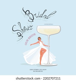 Bridal Shower Honoring Bride. Woman With A Glass Of Champagne. Invitation