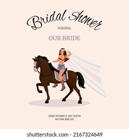 Bridal shower honoring the cowboy bride with veil on a horse.