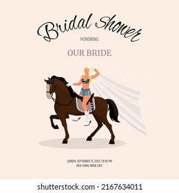 Bridal shower honoring the cowboy bride blonde with veil on a horse.