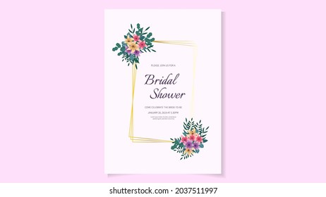 Bridal Shower Invitation Card Design for beautiful bride in floral design wedding elements theme with colorful gorgeous flowers, branches, arrangements invite layout template Vector illustration