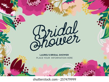 Bridal Shower invitation card with flower and stars frame. Vector and Illustration design.