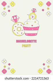 Bridal shower invitation card in retro groovy style Vintage bridal party invite Template for your design