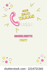Bridal shower invitation card in retro groovy style Vintage bridal party invite Template for your design