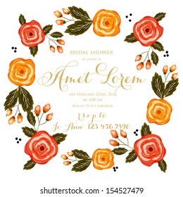 Bridal Shower invitation card Save the date floral card. Vintage wedding invitation. Flowers - summer bright background.