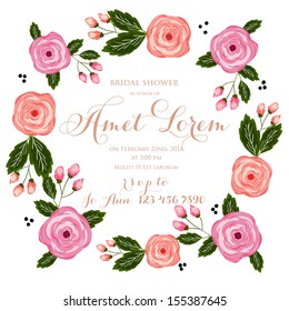 Bridal Shower invitation card Save the date floral card. Vintage wedding invitation. Flowers - summer bright background.