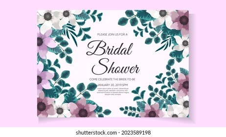 Bridal Shower invitation card template layout in abstract floral design theme with romantic elegant flowers, branches, vines, with matching wedding invites available, editable Vector Illustration