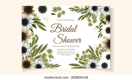 Bridal Shower invitation card template layout in abstract floral design theme with romantic elegant flowers, branches, vines, with matching wedding invites available, editable Vector Illustration
