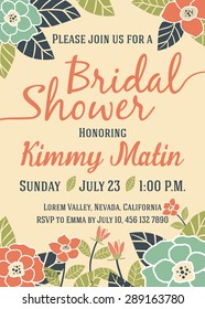 Bridal Shower Invitation Card Template With Vintage Floral Design