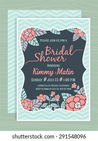 Bridal Shower Invitation Card Template, zigzag soft sea foam green with floral design